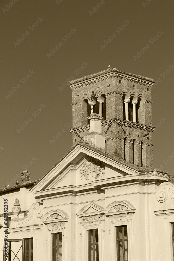 Rome,Italy,church,sepia.