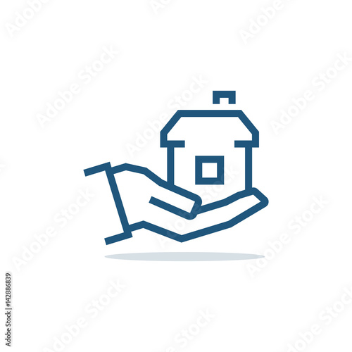 Hand with house icon. Real estate symbol. Vector illustration.