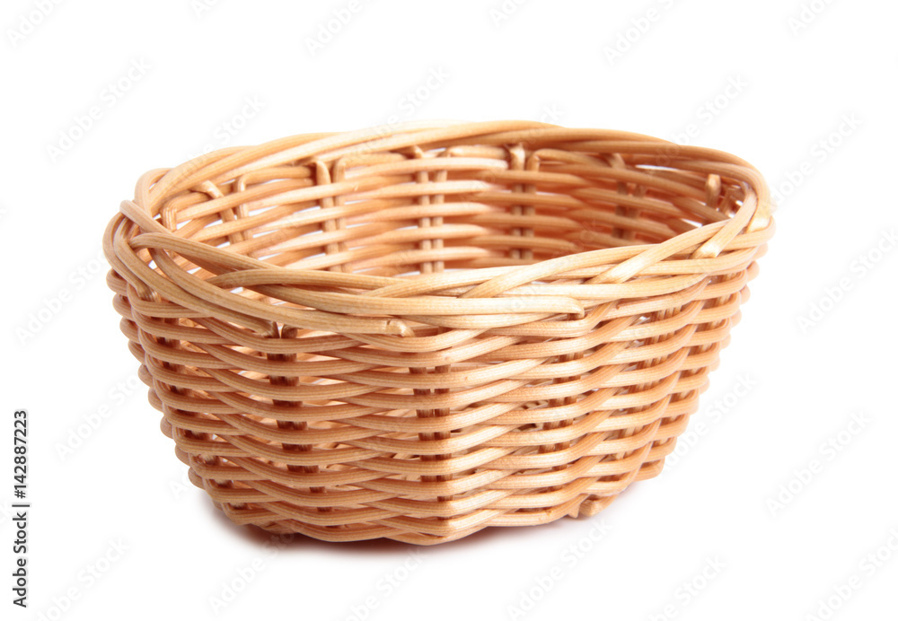 Wicker basket  for bread on white background