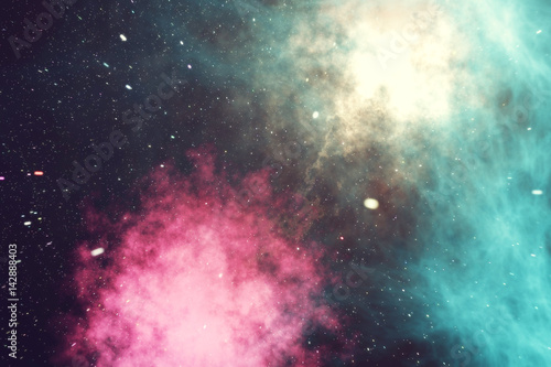 Outer space is filled with infinite number of stars, galaxies, nebulae. Beautiful colorful background. 3d rendering