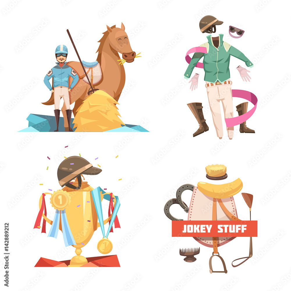 Fototapeta premium Horse Riding Retro Cartoon Compositions