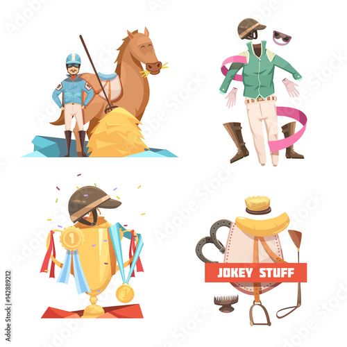 Horse Riding Retro Cartoon Compositions