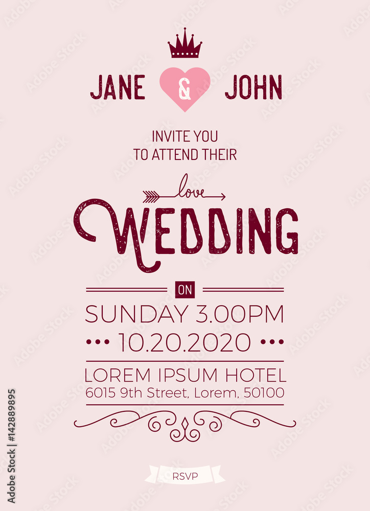 Vintage wedding invitation card template
