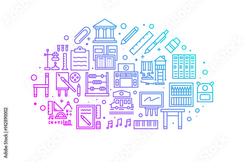 School and education gradient line icons illustration