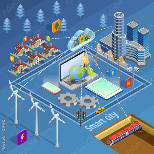 Smart City Infrastructure Isometric Poster