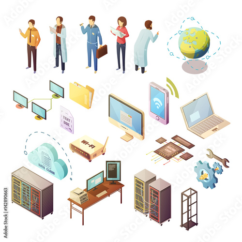 Datacenter Isometric Icons Set 
