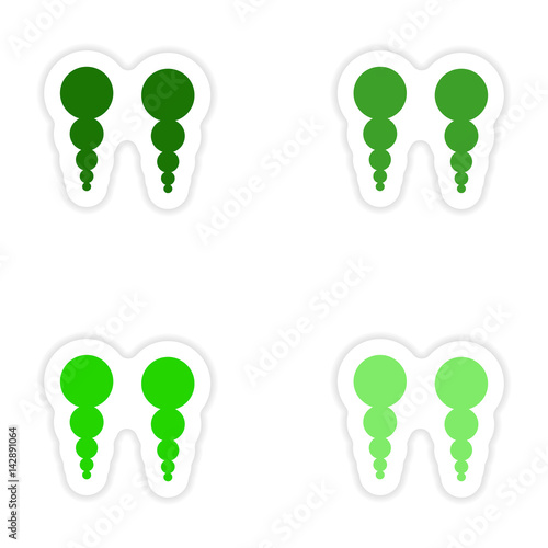 Set of paper stickers on white background pearl earrings