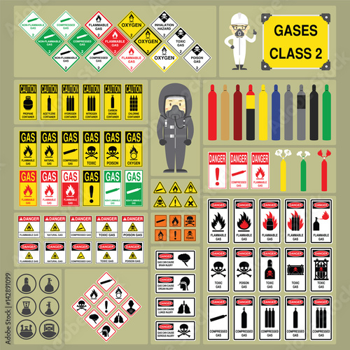 Dangerous Goods and Hazardous Materials - Set of Signs and Symbols of Gases Classification