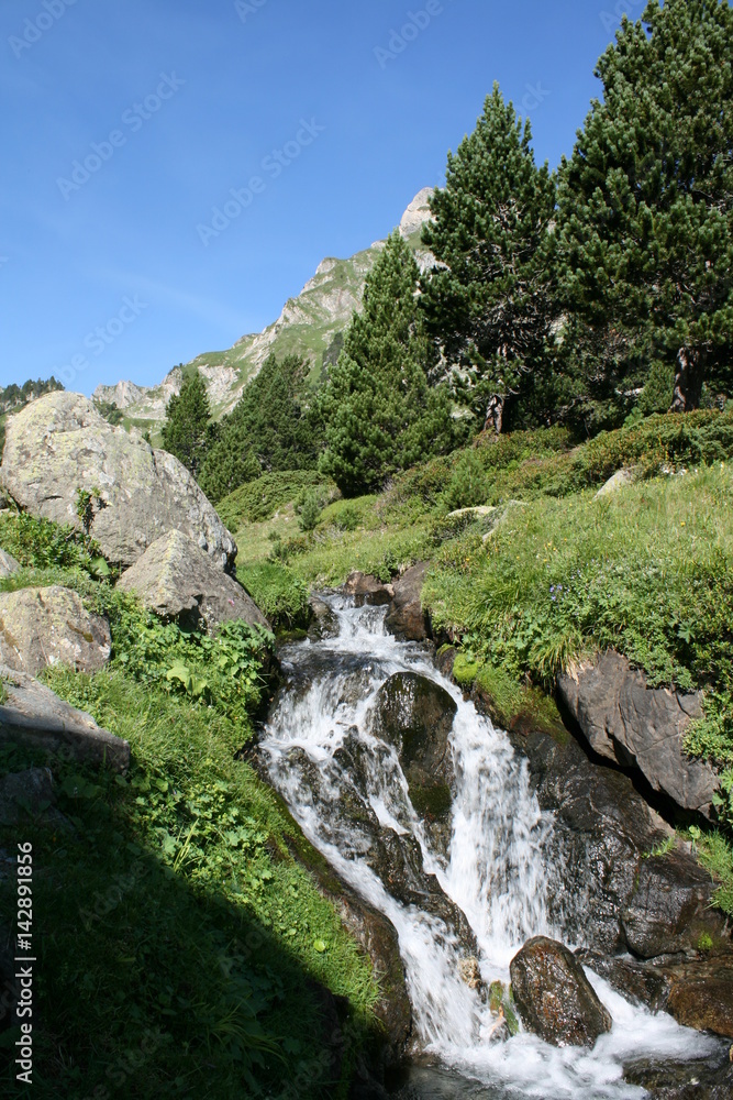 Rivière dans les Pyrénées ariégeoises, Occitanie dans le sud de la France