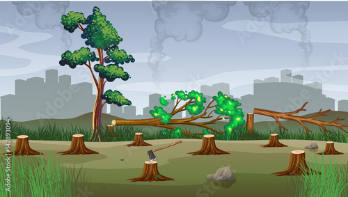Polution theme with deforestation