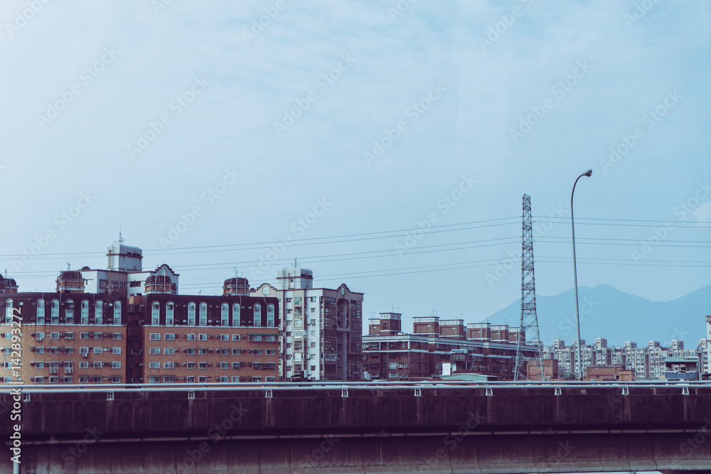Fototapeta premium Expressway in the big cities in the sky with clouds.