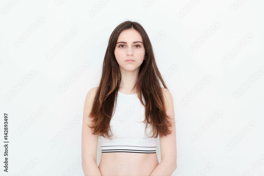 Young casual woman style isolated over white background. studio portrait, Young casual woman style isolated over white background. studio portrait,