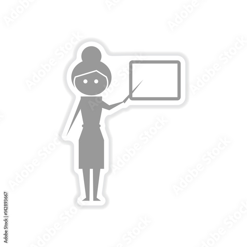 paper sticker on white background woman teacher