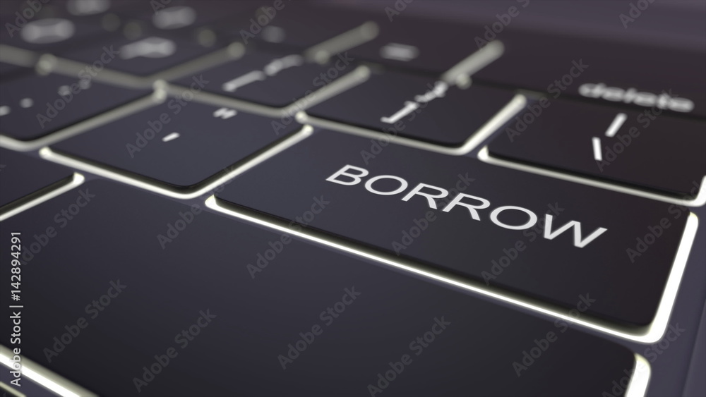 Fototapeta premium Black luminous computer keyboard and borrow key. Conceptual 3D rendering