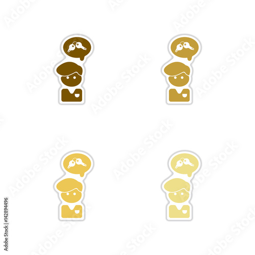 Set of paper stickers on white background People thought keys