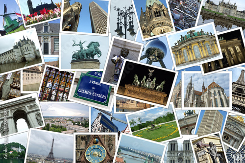 Collage of many photographs of cities and travel destinations in Europe #142894883