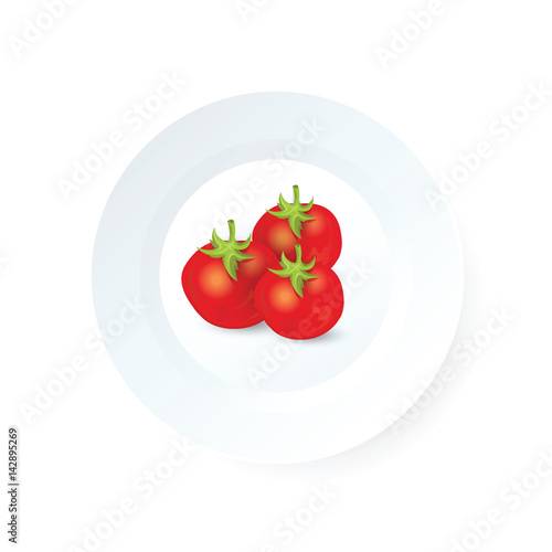 Three tomato icon vector on dish