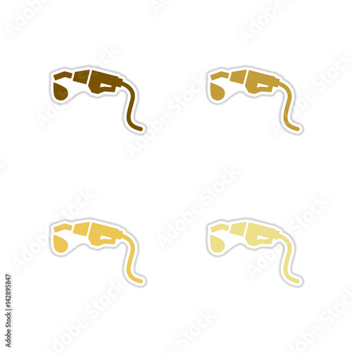 Set of paper stickers on white background gasoline gun