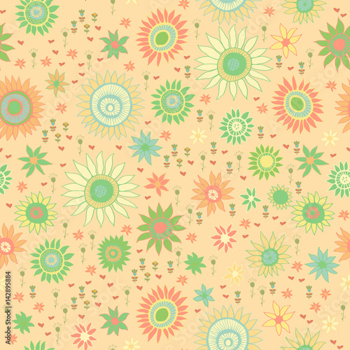 Seamless doodle floral kids pattern.