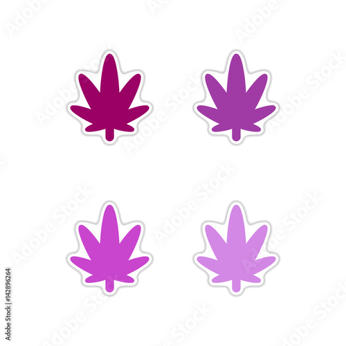 Set of paper stickers on white background  cannabis