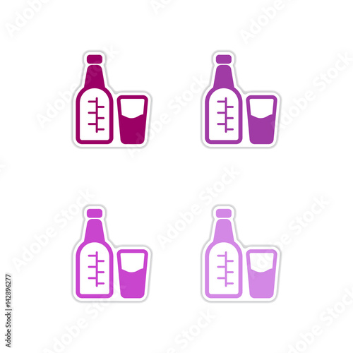 Set of paper stickers on white background glass bottle