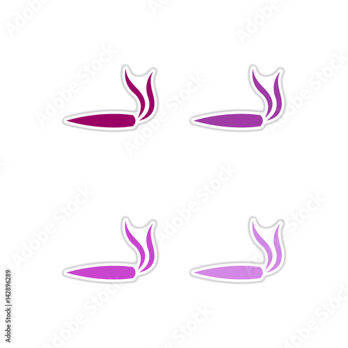 Set of paper stickers on white background marijuana cigarette