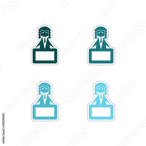 Set of paper stickers on white background tribune judge 
