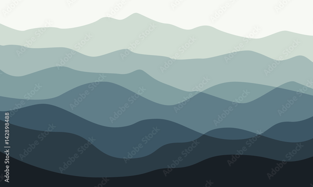 Layered mountains landscape in the morning. Vector nature background.