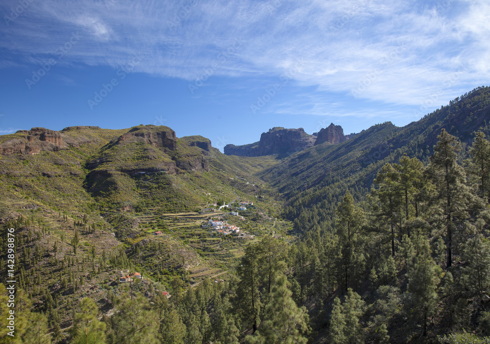 Central Gran Canaria, view towards small settlement Juncal de Tejeda Central Gran Canaria, view towards small settlement Juncal de Tejeda