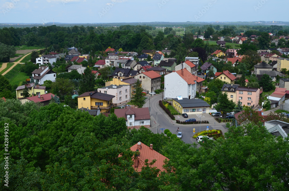 Widok Oświęcimia z lotu ptaka latem/Aerial view of Oswiecim town in summer, Lesser Poland, Poland