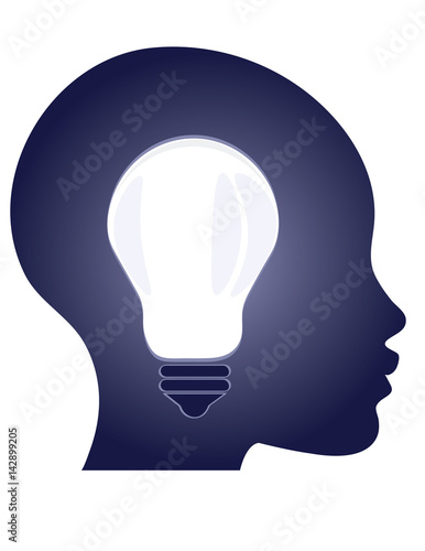 Silhouette head girl with lightbulb