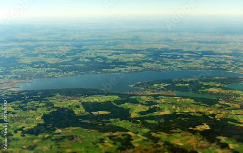 Aerial view of lake Ammer in Upper Bavaria, Germany.