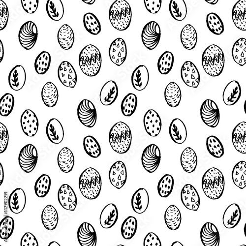 Easter eggs seamless pattern in doodle style. Hand drawn vector illustration.
