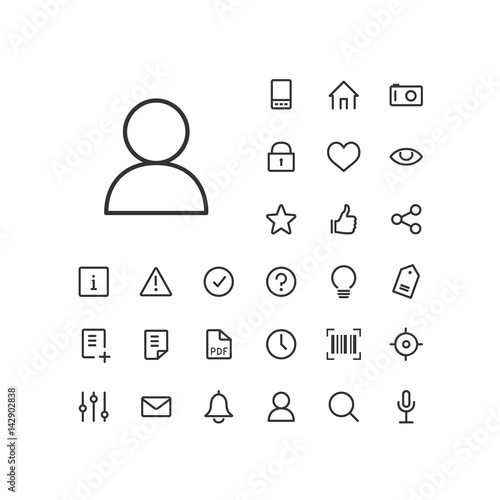 User icon in set on the white background. Universal linear icons to use in web and mobile app.