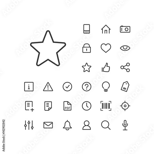 Star icon in set on the white background. Universal linear icons to use in web and mobile app.