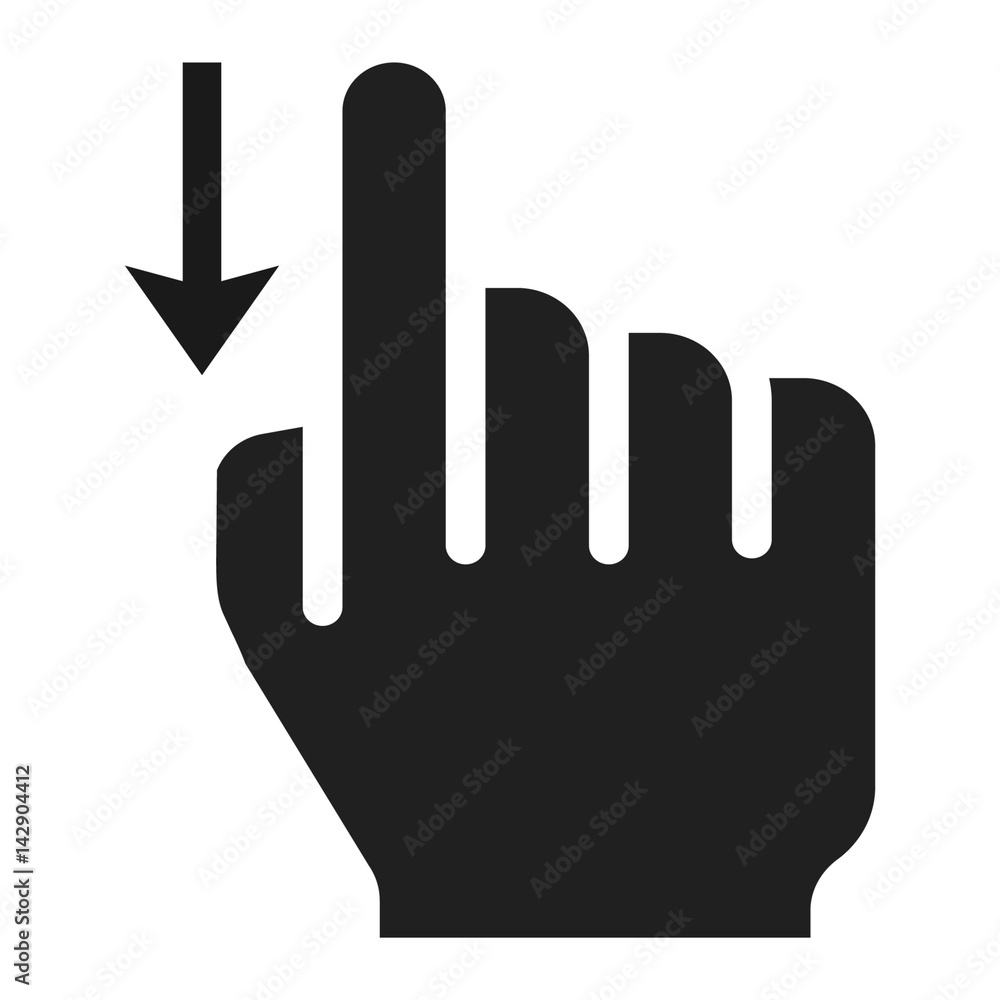 Obraz premium Swipe down solid icon, touch and hand gestures, mobile interface and drag down vector graphics, a filled pattern on a white background, eps 10.