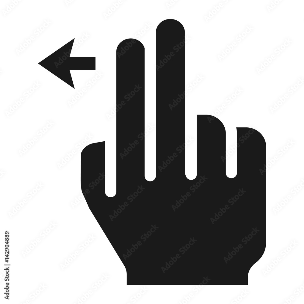 Fototapeta premium 2 finger Swipe left solid icon, touch and hand gestures, mobile interface and drag down vector graphics, a filled pattern on a white background, eps 10.