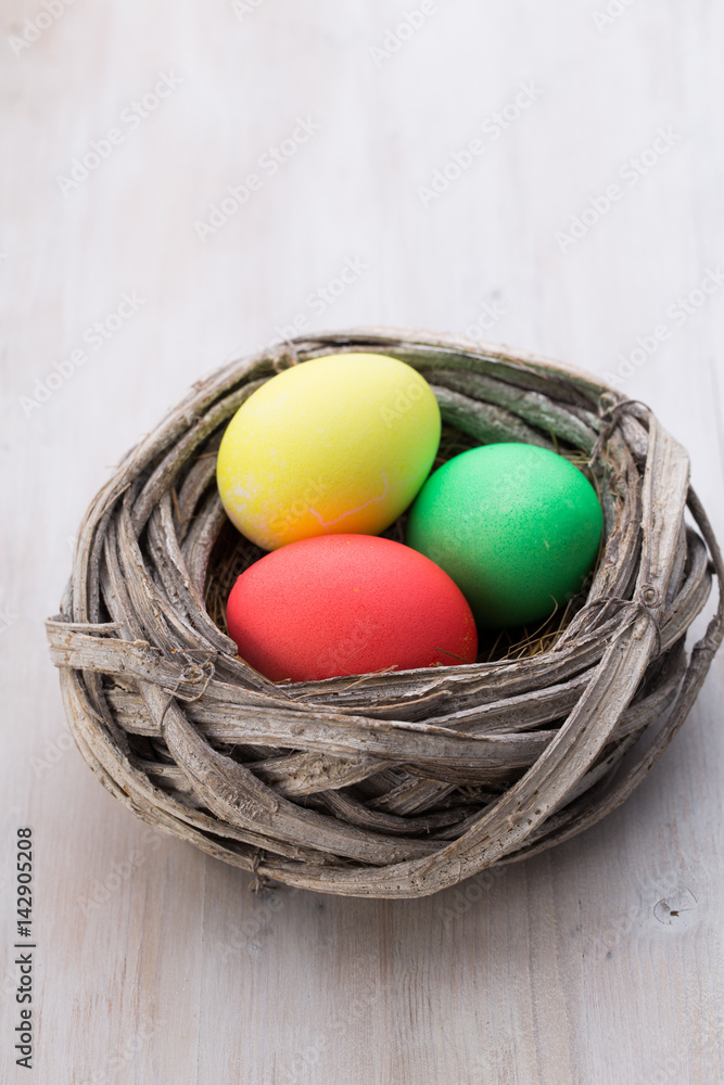 Easter eggs in the nest. Spring discount card. Easter eggs in the nest. Spring discount card.