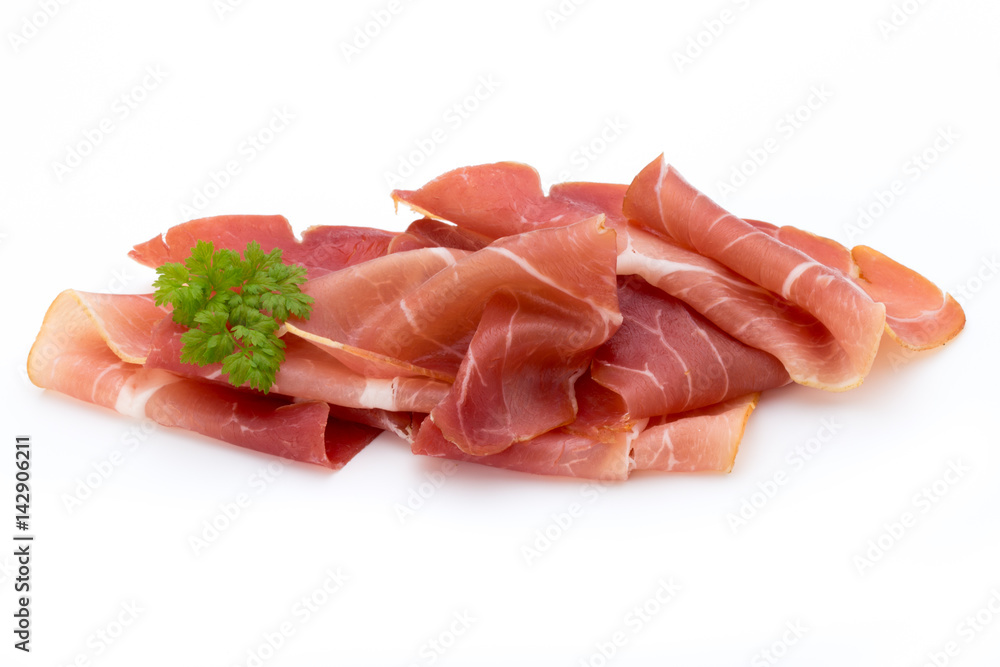 Pork ham slices isolated on white background. Pork ham slices isolated on white background.