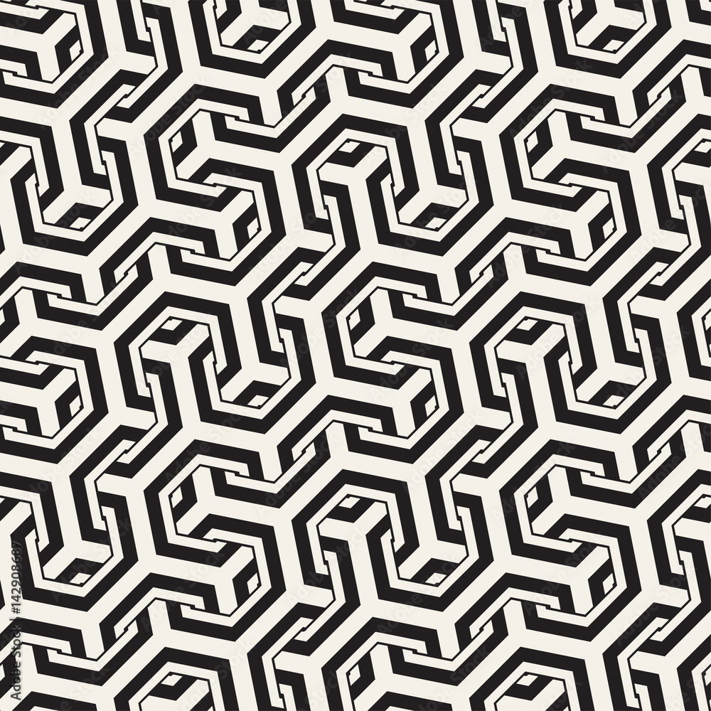 Vector Seamless Interlacing Lines Pattern. Repeating Geometric Background With Hexagonal Lattice.