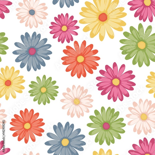 Blumenmuster nahtlos mit bunten Gänseblümchen auf weissem Hintergrund