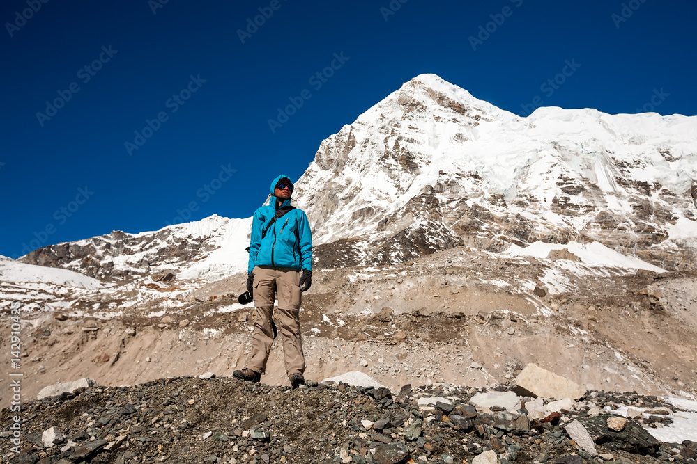 Trekker in Khumbu valley on a way to Everest Base camp