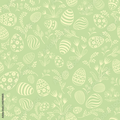 Canvas Print Easter egg seamless pattern. Floral holiday background.