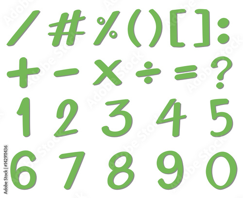 Green font design for numbers and signs