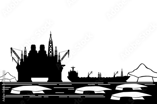 Oil platform and oil tanker in the Arctic.