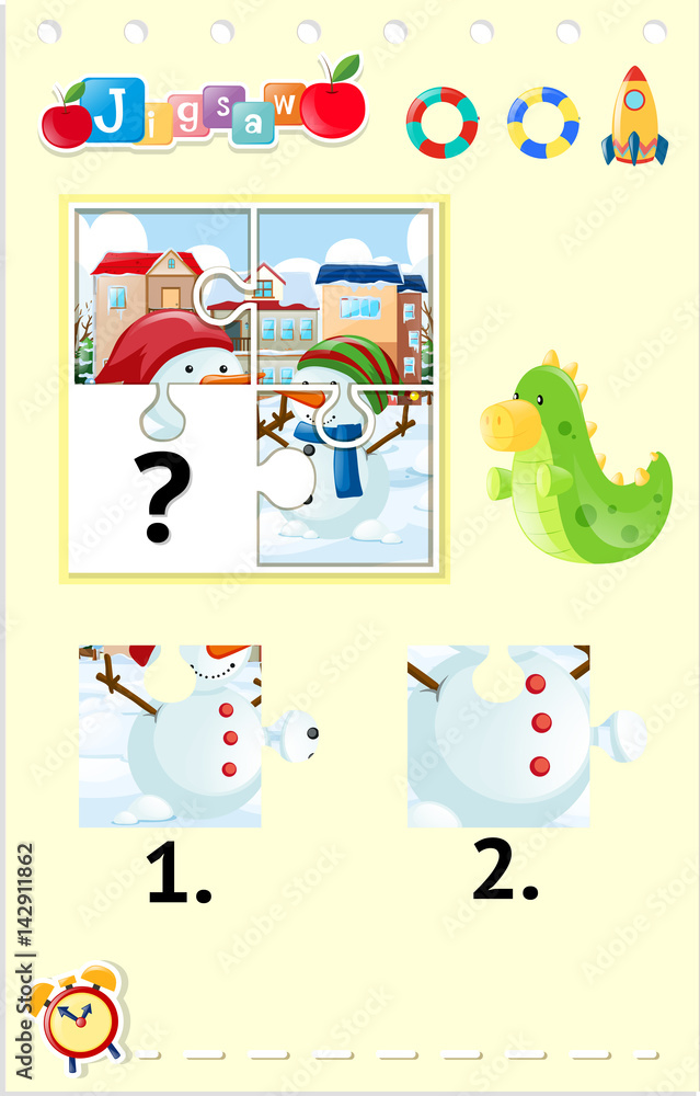 Jigsaw puzzle game with two snowmen