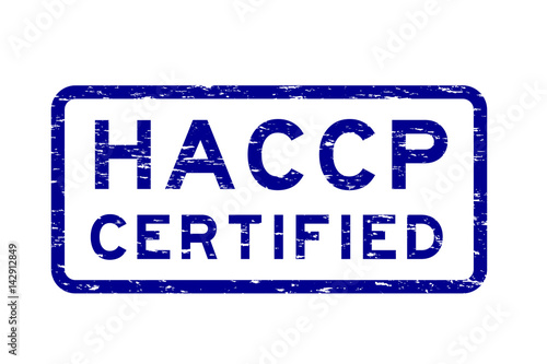 Grunge blue HACCP (Hazard Analysis and Critical Control Point) square rubber stamp