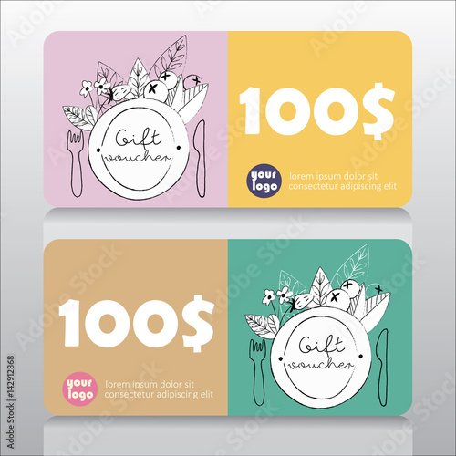 gift voucher organic shop or restaurant. Vector illustration