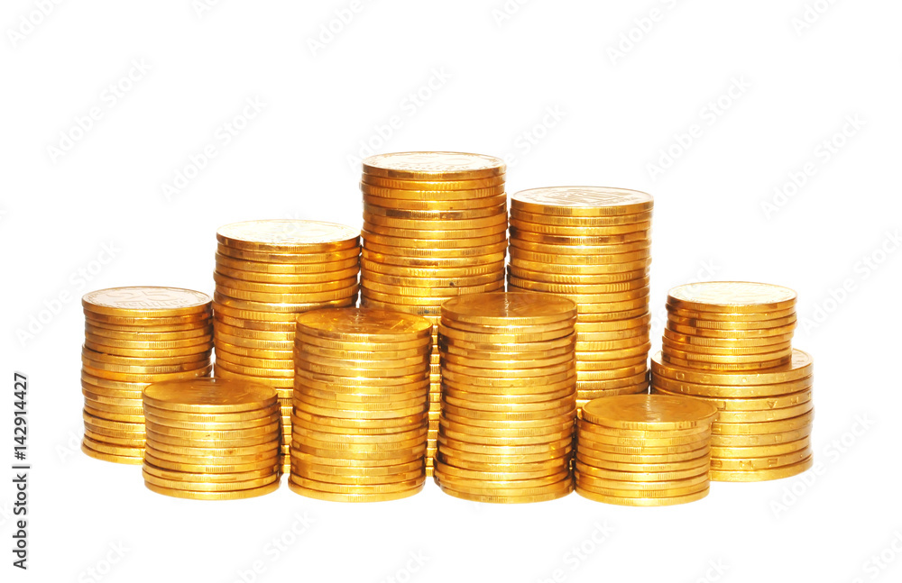 golden coins isolated on white. Ukrainian coins golden coins isolated on white. Ukrainian coins