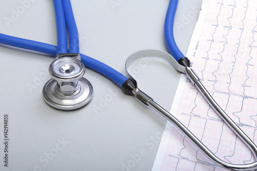 RX prescription, Red heart and a stethoscope on white background